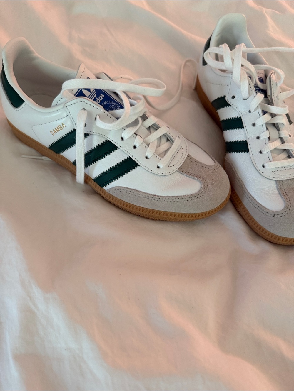 adidas White Sneakers with Green Stripes and Beige Suede Accents - Picture 3 of 5